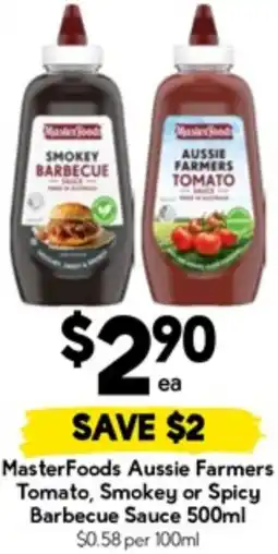 Drakes MasterFoods Aussie Farmers Tomato, Smokey or Spicy Barbecue Sauce offer