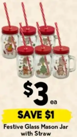 Drakes Festive Glass Mason Jar with Straw offer