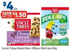 Foodland Uncle tobys muesli bars or roll ups offer