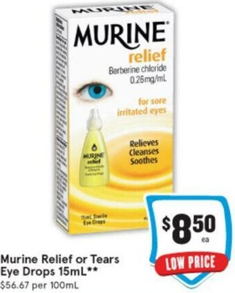 IGA Murine Relief Or Tears Eye Drops 15ml offer
