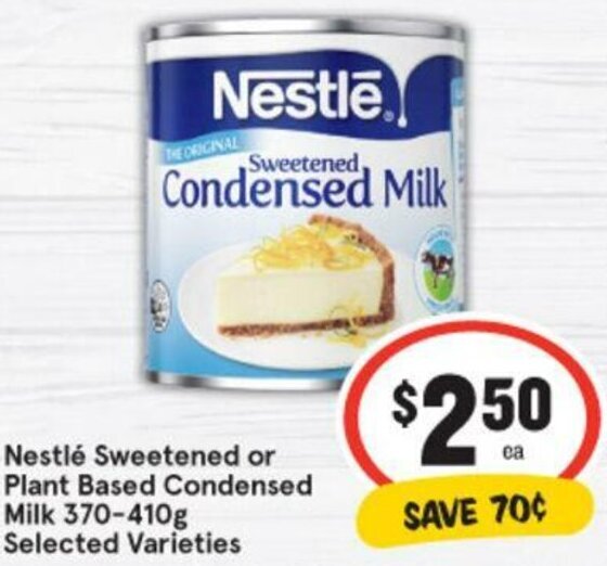 Nestlé Sweetened Or Plant Based Condensed Milk 370410g offer at IGA