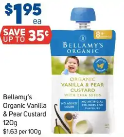 Foodland Bellamy's organic vanilla & pear custard offer
