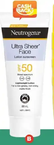 Foodland Neutrogena ultra sheer face sunscreen spf50 88ml spf 50+ 88ml offer