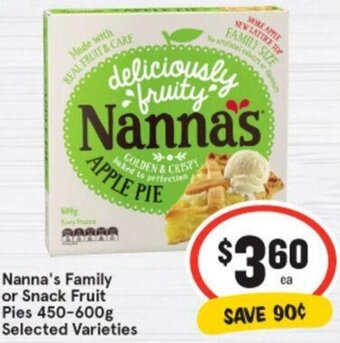 IGA Nanna's Family Or Snack Fruit Pies 450-600g offer