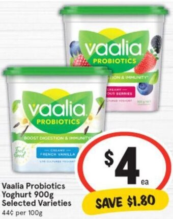 IGA Vaalia Probiotics Yoghurt 900g offer