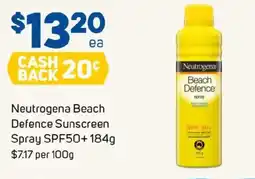 Foodland Neutrogena beach defence sunscreen spray spf50+ 184g offer