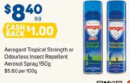 Foodland Aerogard tropical strength or odourless insect repellent aerosol spray offer