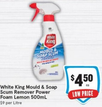 IGA White King Mould & Soap Scum Remover Power Foam Lemon 500ml offer