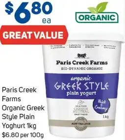 Foodland Paris Creek Farms Organic Greek Style Plain Yoghurt offer