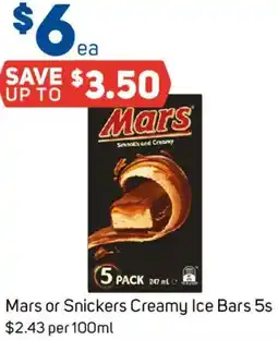 Foodland Mars or Snickers Creamy Ice Bars offer