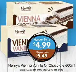 Spudshed Henry's Vienna Vanilla Or Chocolate offer