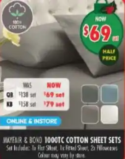 Lincraft Mayfair & bond 1000tc cotton sheet sets offer