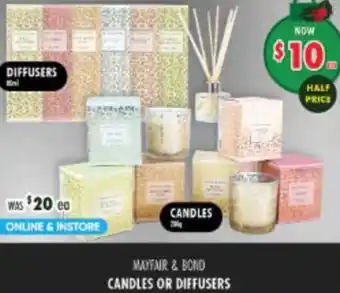 Lincraft Mayfair & bond candles or diffusers offer