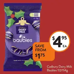 Foodworks Cadbury Dairy Milk Baubles offer