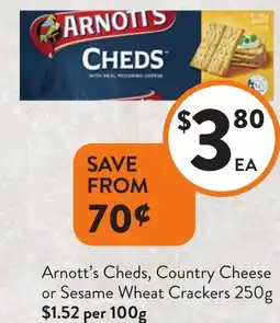 Foodworks Arnott's Cheds, Country Cheese or Sesame Wheat Crackers offer