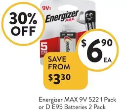 Foodworks Energizer MAX 9V 522 or D E95 Batteries offer