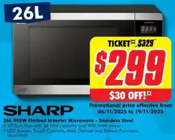 The Good Guys Sharp 900W Flatbed Inverter Microwave - Stainless Steel offer