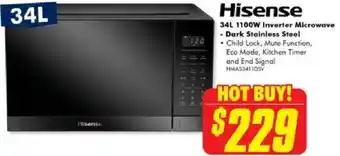 The Good Guys Hisense 34L 1100W Inverter Microwave - Dark Stainless Steel offer