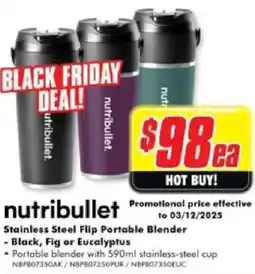 The Good Guys nutribullet Stainless Steel Flip Portable Blender - Black, Fig or Eucalyptus offer