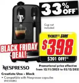 The Good Guys Nespresso Creatista Uno - Black offer
