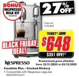 The Good Guys Nespresso Creatista Plus-Smoked Hickory offer