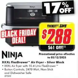The Good Guys Ninja XXXL FlexDrawer Air Fryer - Silver Black offer