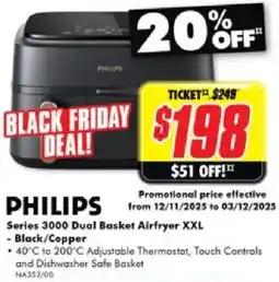 The Good Guys Philips Series 3000 Dual Basket Airfryer XXL - Black/Copper offer