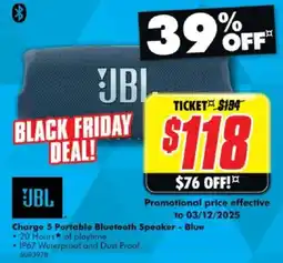 The Good Guys Charge 5 Portable Bluetooth Speaker - Blue offer