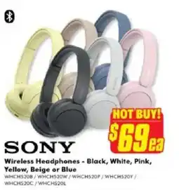 The Good Guys Sony Wireless Headphones - Black, White, Pink, Yellow, Beige or Blue offer