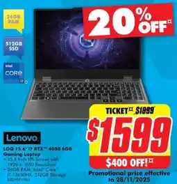 The Good Guys Lenovo LOQ i7 RTX 4050 6gb Gaming Laptop offer