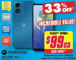 The Good Guys Motorola gO4s 64 GB- Blue offer