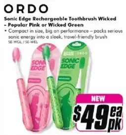 The Good Guys ORDO Sonic Edge Rechargeable Toothbrush Wicked - Popular Pink or Wicked Green offer