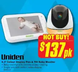 The Good Guys Uniden 4.3" Colour Display Pan & Tilt Baby Monitor offer