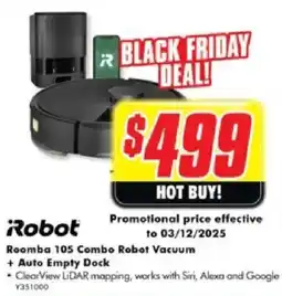 The Good Guys Robot Roomba 105 Combo Robot Vacuum + Auto Empty Dock offer