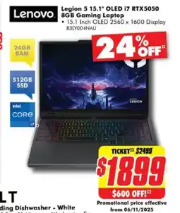 The Good Guys Legion 5 15.1" OLED 17 RTX5050 8GB Gaming Laptop offer