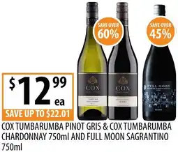 Supabarn Cox tumbarumba pinot gris & cox tumbarumba chardonnay and full moon sagrantino offer