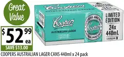 Supabarn Coopers australian lager cans offer