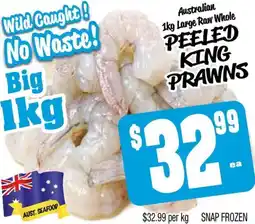 Farmer Jack's Australian large raw whole peeled king prawns offer
