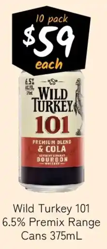 Cellarbrations Wild Turkey 101 6.5% Premix Range Cans offer