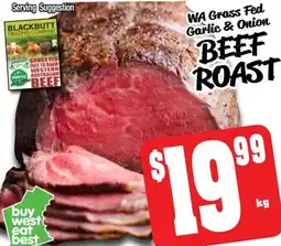 Farmer Jack's Wa grass fed garlic & onion beef roast offer