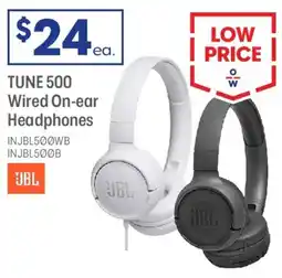Officeworks TUNE 500 Wired On-ear Headphones offer
