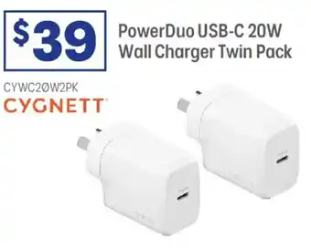 Officeworks PowerDuo USB-C 20W Wall Charger Twin Pack offer