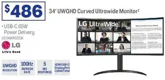 Officeworks 34" UWQHD Curved Ultrawide Monitor+ offer