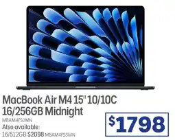 Officeworks MacBook Air M4 15" 10/10C 16/256GB Midnight offer