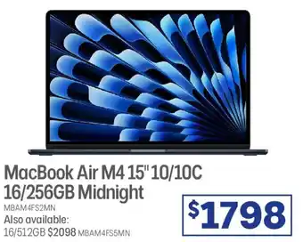 Officeworks MacBook Air M4 15" 10/10C 16/256GB Midnight offer