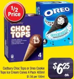 Farmer Jack's Cadbury Choc Tops or Oreo Cookie Tops Ice Cream Cones offer