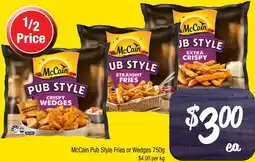 Farmer Jack's McCain Pub Style Fries or Wedges offer