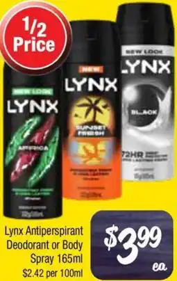 Farmer Jack's Lynx Antiperspirant Deodorant or Body Spray offer