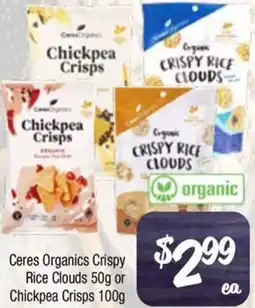 Farmer Jack's Ceres Organics Crispy Rice Clouds or Chickpea Crisps offer