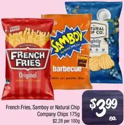 Farmer Jack's French Fries, Samboy or Natural Chip Company Chips offer